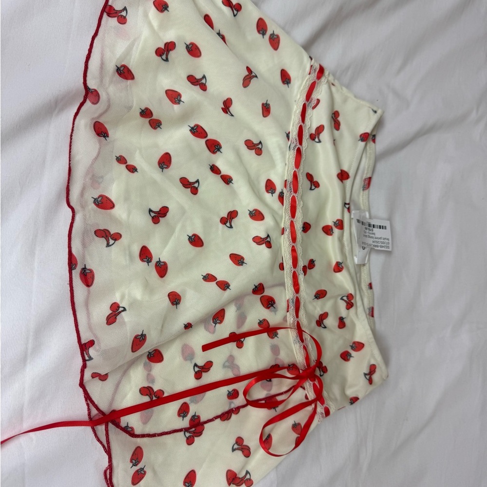 Chic Red and Cream Skirt with Strawberry Print